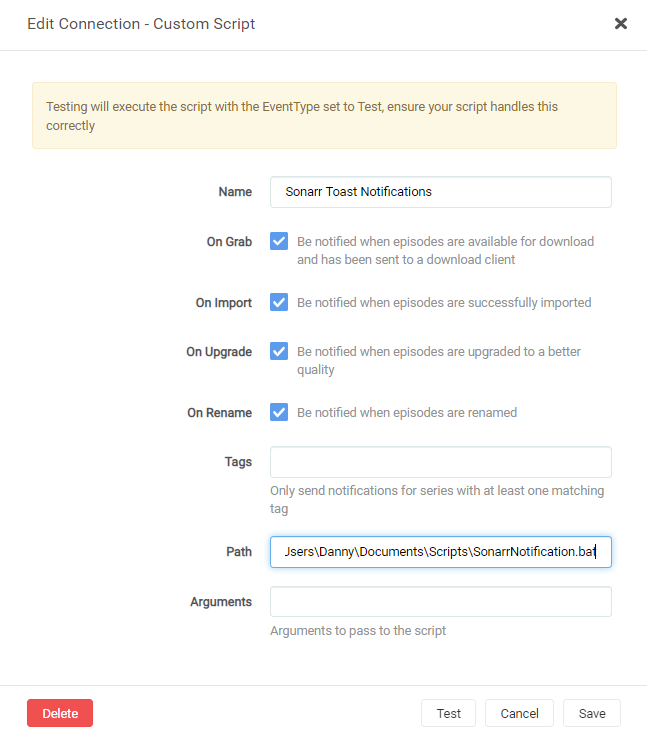 Image 16 from How to Setup Windows 10 "Toast Notifications" for Sonarr