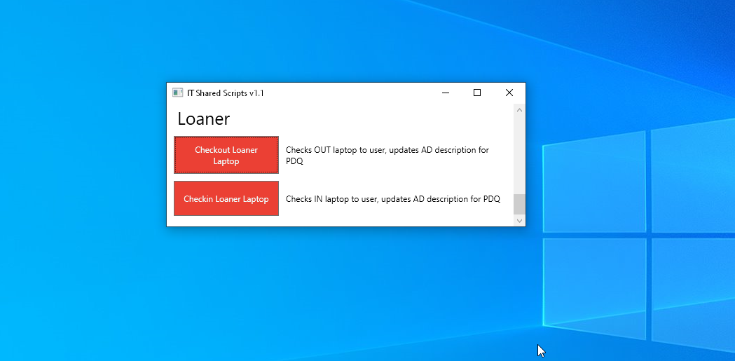 Loaner Laptop Checkout/Checkin Powershell Script