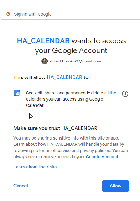 Image 19 from Add Google Calendar to Home Assistant