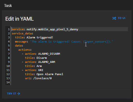 Image 10 from Disarm Alarmo Alarm in Home Assistant Using Actionable Notifications