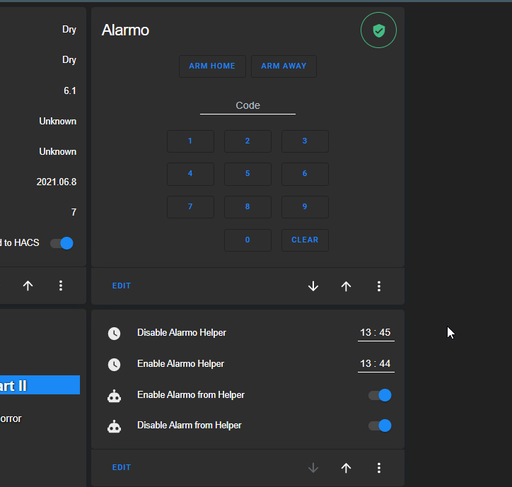 How To Arm/Disarm Alarm on a schedule from Lovelace