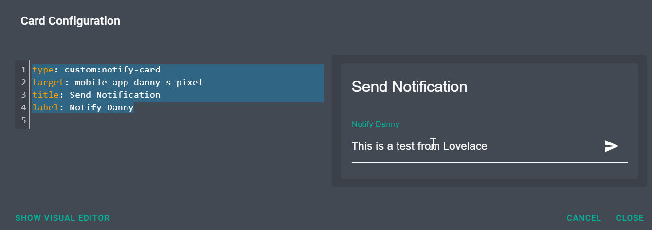 Send Notifications from Lovelace