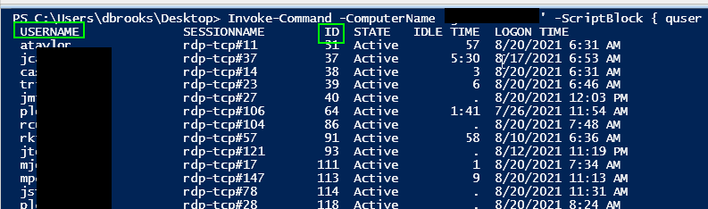 Image 4 from How To Remotely Log Off Specific Users using Powershell