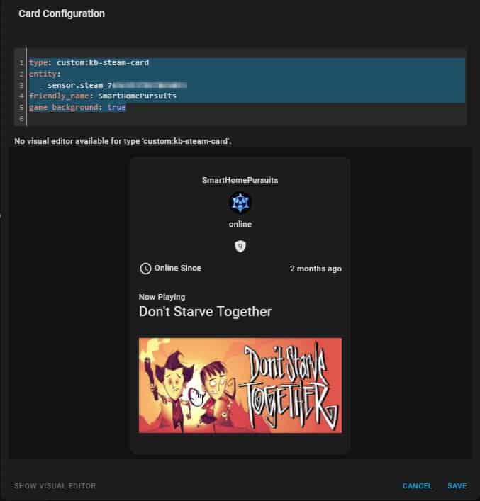How To Create Steam Card in Home Assistant