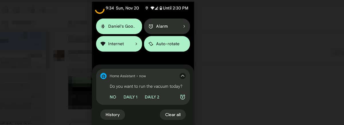 Yes/No Actionable Notification for Home Assistant on Android
